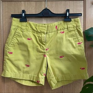 J Crew Chino Classic Twill City Fit size 0 green, pink whales embroidered